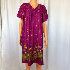 Vintage 80s Anthony Richards Muumuu Housedress Women's L Purple Floral, Short,